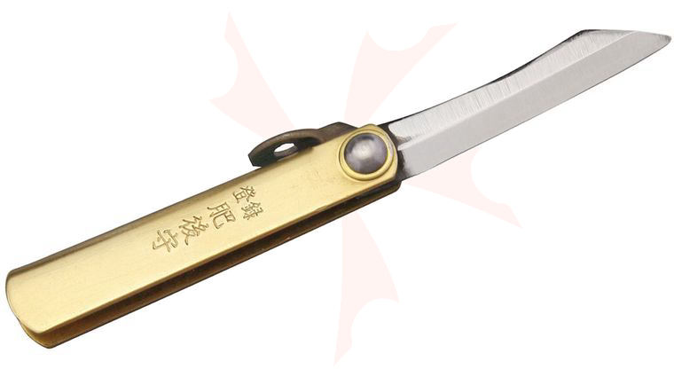 Nagao Higonokami Friction Folding Knife 1.5 inch Reverse Tanto Blade, Brass Handle