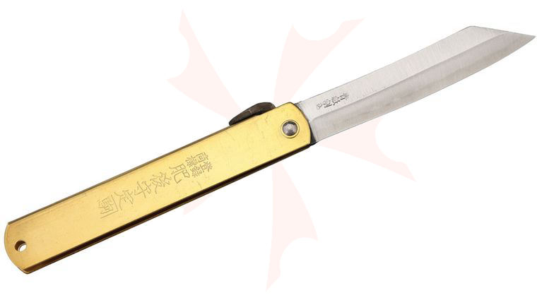 Nagao Higonokami Friction Folding Knife 3.5 inch Reverse Tanto Blade, Brass Handle