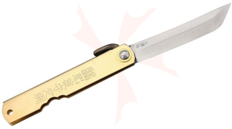 Nagao Higonokami Friction Folding Knife 3 inch Tanto Blade, Brass Handle