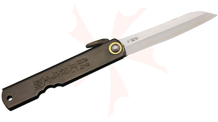 Nagao Higonokami Friction Folding Knife 3 inch Reverse Tanto Blade, Black Steel Handle