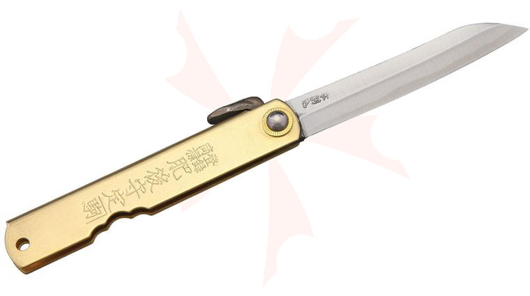 Nagao Higonokami Friction Folding Knife 3 inch Drop Point Blade, Brass Handle