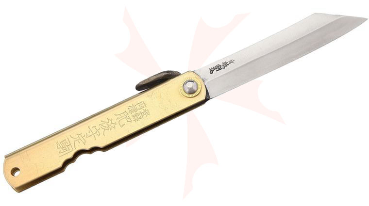 Nagao Higonokami Friction Folding Knife 3 inch Reverse Tanto Blade, Brass Handle