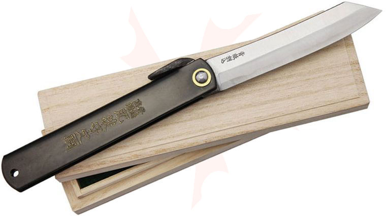 Nagao Higonokami Friction Folding Knife 3.75 inch Reverse Tanto Blade, Steel Handle