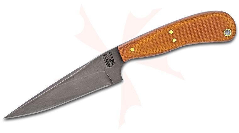 Naylor Forge Custom Black Out Fixed Blade Knife 4.5 inch 52100 Carbon Steel, Tan Linen Micarta Handles, Leather Sheath