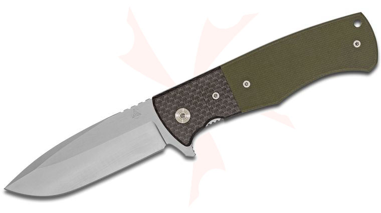 Nemesis Mar Private Reserve MPR-2 Flipper 3.44 inch Satin VG10 Drop Point Blade, OD Green G10 Handles with Carbon Fiber Bolsters