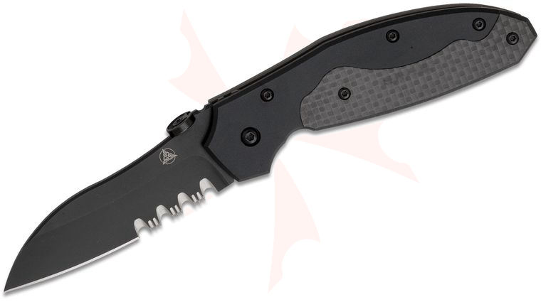 Nemesis NK-15B Manx Folding Knife 3 inch VG10 Black Combo Blade, Titanium Handles, Carbon Fiber Inlay