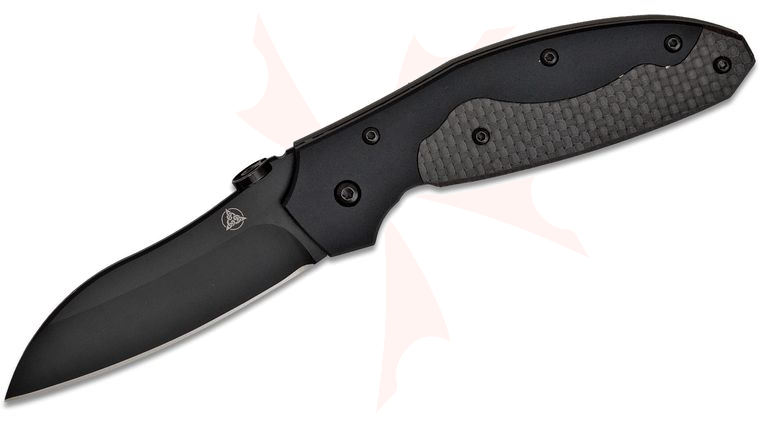 Nemesis NK-15B Manx Folding Knife 3 inch VG10 Black Plain Blade, Titanium Handles, Carbon Fiber Inlay