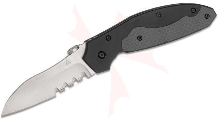 Nemesis NK-15S Manx Folding Knife 3 inch VG10 Satin Combo Blade, Titanium Handles, Carbon Fiber Inlay