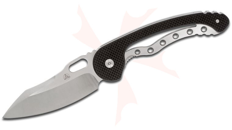 Nemesis NK-20 Rick Haney Vertebrae Folding Knife 3.625 inch Satin Plain Blade, Black G10 Handles