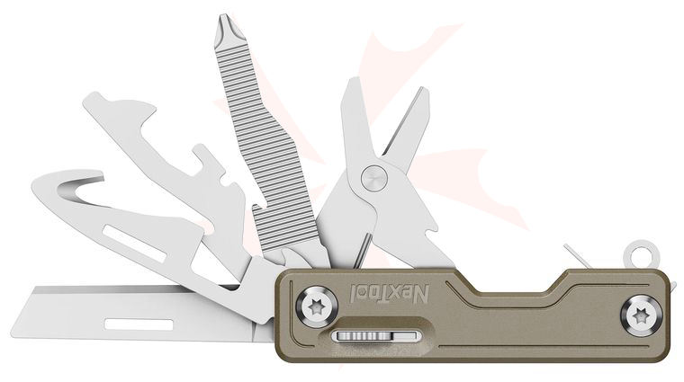 NexTool Multi-Functional Knife, 2.95 inch Closed, Khaki ABS Handles, Safety Lock