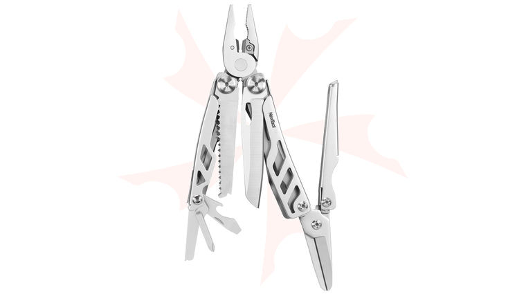 NexTool Flagship F30 Max Multi-Tool 4.33 inch Closed, Silver Stainless Steel Handles, Black Nylon Sheath