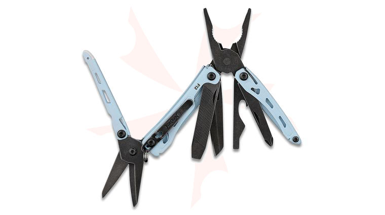 NexTool Mini Flagship F12 Multi-Tool, Glacier Blue Stainless Steel Handles, Black Nylon Sheath