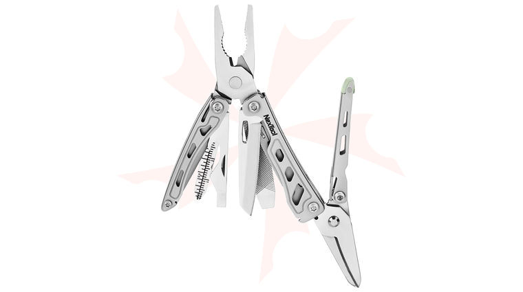 NexTool Mini Flagship F12 Multi-Tool, Silver Stainless Steel Handles, Black Nylon Sheath