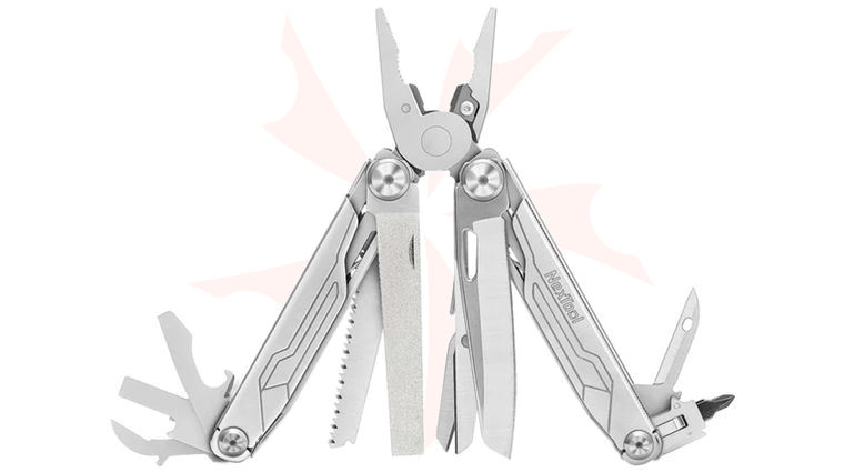 NexTool Flagship Captain Multi-Tool 4.25 inch Closed, Silver Stainless Steel Handles, Black Nylon Sheath