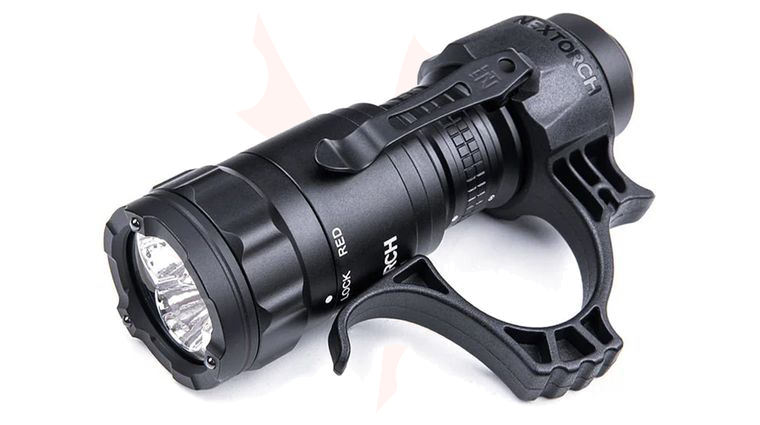 NexTORCH TA21 Rechargeable Compact LED Flashlight Set with Tactical Ring, Red & White Light, 1300 Lumens