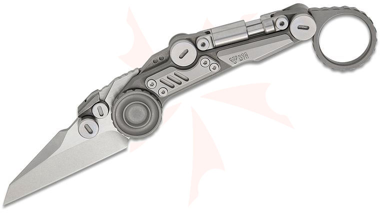 NOC Knives Shuukaku Liner Lock Front Flipper Knife 2.46 inch M390 Two-Tone Wharncliffe Blade, Dark Blasted Titanium Handles with Silver Titanium Scales and Pinky Ring, Reversible Clip