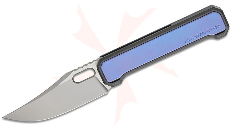 NOC Knives MT-30 Interchangeable Scale Frame Lock Folding Knife 3.5 inch M390 Two-Tone Clip Point Blade, Black DLC Stainless Steel Handles with Magnetic Blurple Titanium Scales