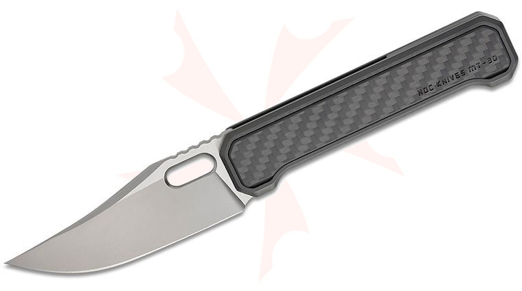 NOC Knives MT-30 Interchangeable Scale Frame Lock Folding Knife 3.5 inch M390 Two-Tone Clip Point Blade, Black DLC Stainless Steel Handles with Magnetic Carbon Fiber Scales