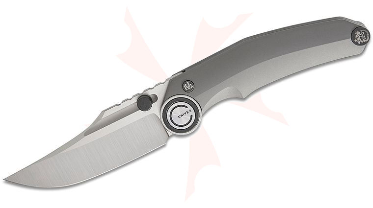 NOC Knives Dragon Ball Frame Lock Front Flipper Knife 3.54 inch M390 Satin Clip Point Blade, Dark Blasted MachinedTitanium Handles, Reversible Clip