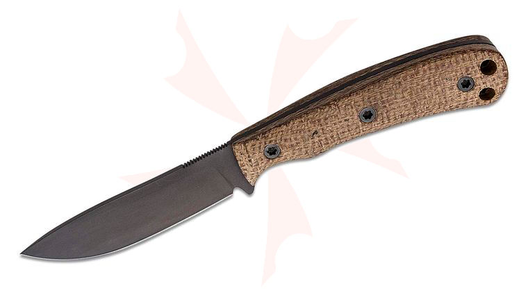 Norden Knives Ascent Fixed Blade Knife 3.75 inch CPM-3V Black DLC Drop Point, Contoured Brown Burlap Micarta Handles, Kydex Sheath