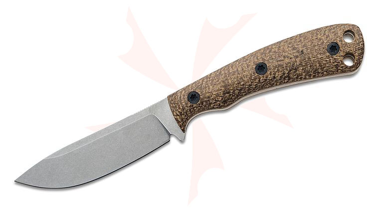 Norden Knives Ascent Fixed Blade Knife 3.75 inch CPM-3V Stonewashed Drop Point, Contoured Brown Burlap Micarta Handles, Kydex Sheath