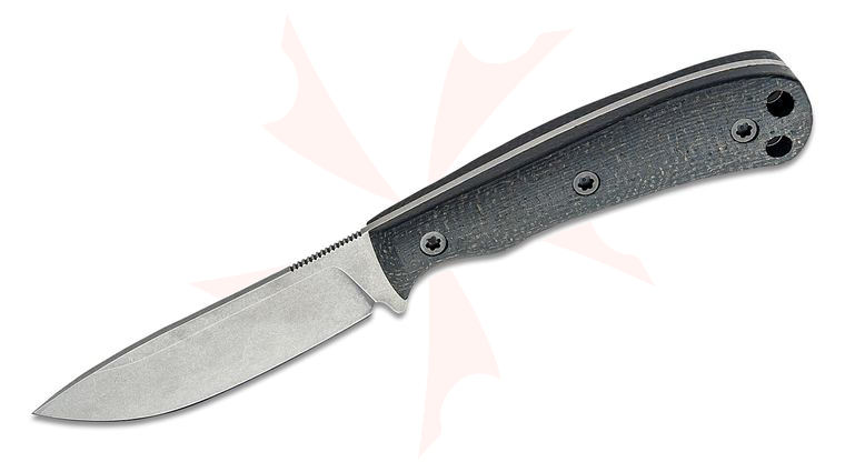 Norden Knives Ascent Fixed Blade Knife 3.75 inch CPM-3V Stonewashed Drop Point, Contoured Black Burlap Micarta Handles, Kydex Sheath