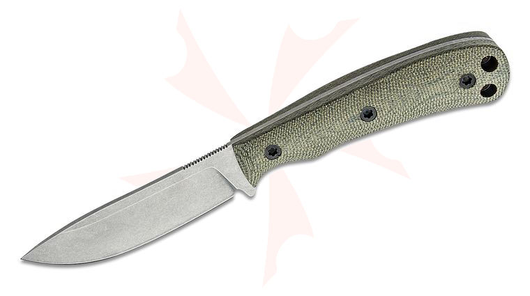 Norden Knives Ascent Fixed Blade Knife 3.75 inch CPM-3V Stonewashed Drop Point, Contoured OD Green Canvas Micarta Handles, Kydex Sheath