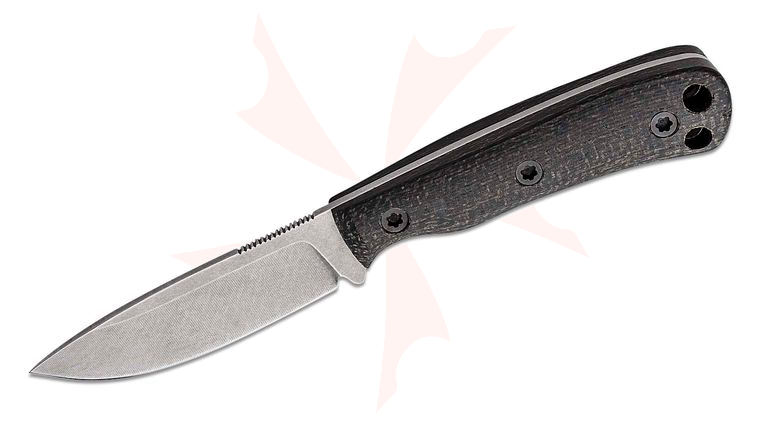 Norden Knives Ascent Mini Fixed Blade Knife 3.25 inch CPM-3V Stonewashed Drop Point, Contoured Black Burlap Micarta Handles, Kydex Sheath