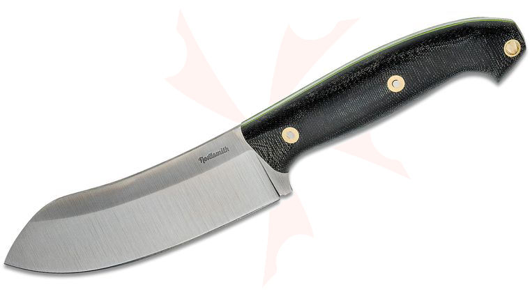 Nordsmith Canteen Knife 5.59 inch CPM-154 Fixed Blade, Black Micarta Handles with Toxic Green Liners, Leather Sheath