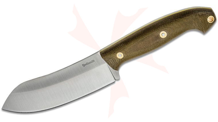 Nordsmith Canteen Knife 5.59 inch CPM-154 Fixed Blade, Green Micarta Handles with Yellow Liners, Leather Sheath