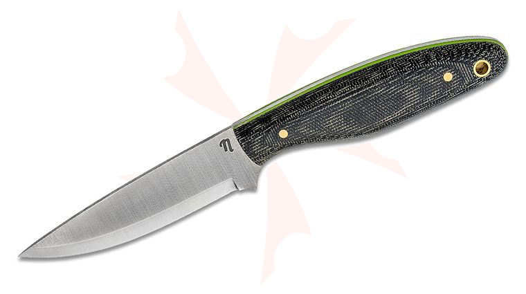 Nordsmith Lapwing Scandi 3.25 inch CPM-154 Fixed Blade Knife, Black Micarta Handles with Toxic Green Liners, Leather Sheath