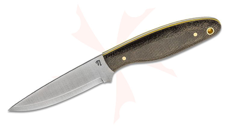 Nordsmith Lapwing Scandi 3.25 inch CPM-154 Fixed Blade Knife, Green Micarta Handles with Yellow Liners, Leather Sheath