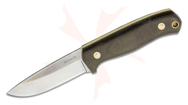 Nordsmith Pilgrim LT 3.75 inch AEB-L Fixed Blade Knife, Green Micarta Handles with Yellow Liners, Leather Sheath