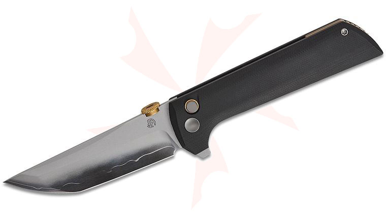North Mountain Blade Chop 2 Button Lock Flipper Knife 3.5 inch SLD Hamon Tanto Blade, Black G10 Handles
