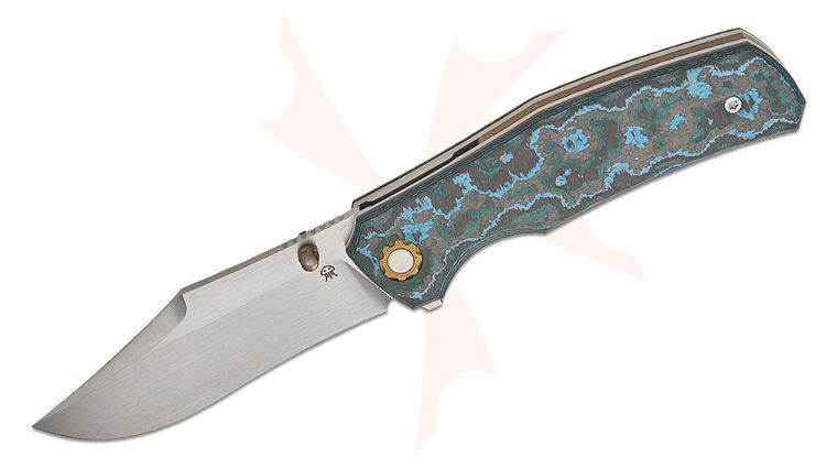 North Mountain Blade Jellyfish 4 Flipper Knife 3.5 inch M390 Polished Clip Point Blade, Blue/Black Ceramic Carbon Fiber Handles