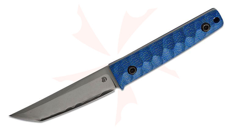 North Mountain Blade Chop Mini Fixed Blade Knife 3.50 inch Hand Polished SLD Hamon Tanto Blade, Blue G10 Handles, Kydex Sheath