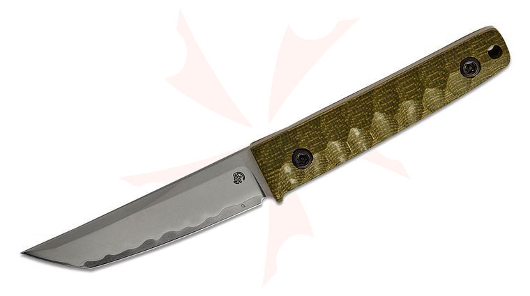 North Mountain Blade Chop Mini Fixed Blade Knife 3.50 inch Hand Polished SLD Hamon Tanto Blade, Green G10 Handles, Kydex Sheath