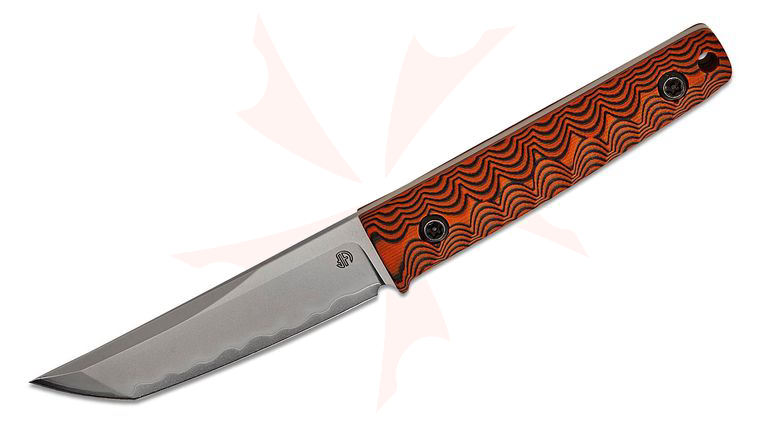 North Mountain Blade Chop Mini Fixed Blade Knife 3.50 inch Hand Polished SLD Hamon Tanto Blade, Orange G10 Handles, Kydex Sheath