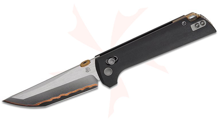 North Mountain Blade Chop Crossbar Lock Folding Knife 3.5 inch Copper Damascus Tanto Blade, Black G10 Handles