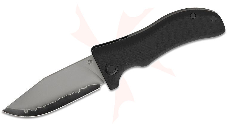 North Mountain Blade Lucky Dog KickStop Flipper Knife 4 inch SLD Hamon Clip Point Blade, Black G10 Handles