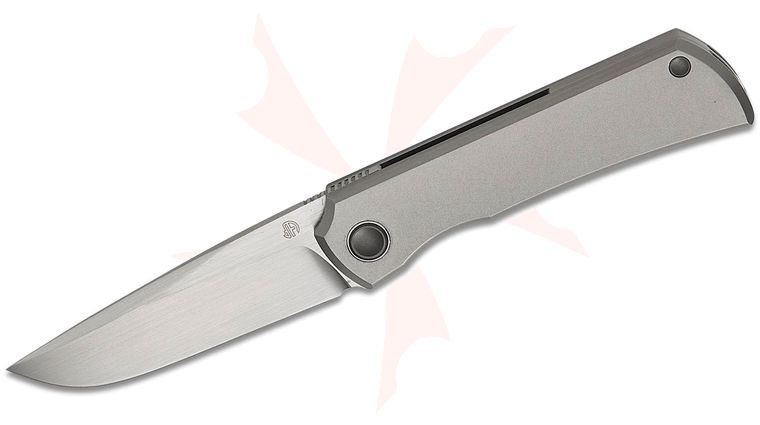 North Mountain Blade Sun Frame Lock Front Flipper Knife 2.5 inch M390 Hand Brushed Satin Clip Point Blade, Blasted Titanium Handles