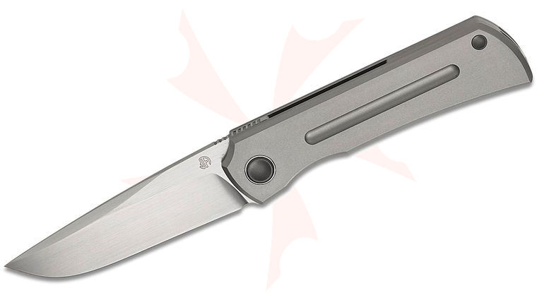 North Mountain Blade Sun Frame Lock Front Flipper Knife 2.5 inch M390 Hand Brushed Satin Clip Point Blade, Blasted Titanium Handles with Milled Stripe
