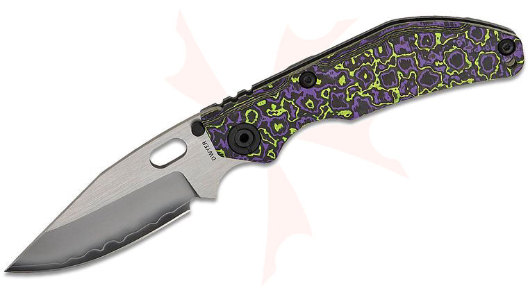 North Mountain Blade Duane Dwyer BBNM Frame Lock Folding Knife 3.62 inch SLD Satin/Hamon Bowie Blade, Purple/Green Ceramic Carbon Fiber Handles