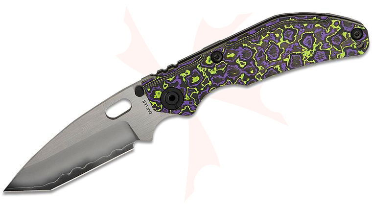 North Mountain Blade Duane Dwyer BBNM Frame Lock Folding Knife 3.62 inch SLD Satin/Hamon Tanto Blade, Purple/Green Ceramic Carbon Fiber Handle with Titanium Lock