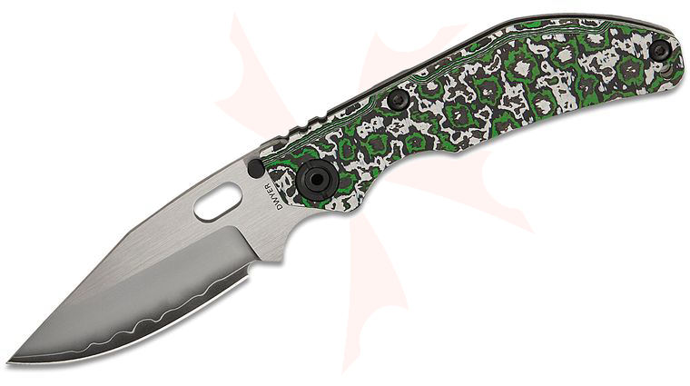 North Mountain Blade Duane Dwyer BBNM Frame Lock Folding Knife 3.62 inch SLD Satin/Hamon Bowie Blade, Arctic Green/White Ceramic Carbon Fiber Handles