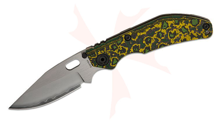 North Mountain Blade Duane Dwyer BBNM Frame Lock Folding Knife 3.62 inch SLD Satin/Hamon Bowie Blade, Toxic Green/Yellow Ceramic Carbon Fiber Handles