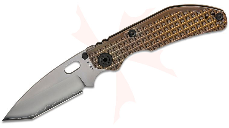 North Mountain Blade Duane Dwyer BBNM Frame Lock Folding Knife 3.62 inch SLD Satin/Hamon Tanto Blade, Champagne Frag Pattern Titanium Handles