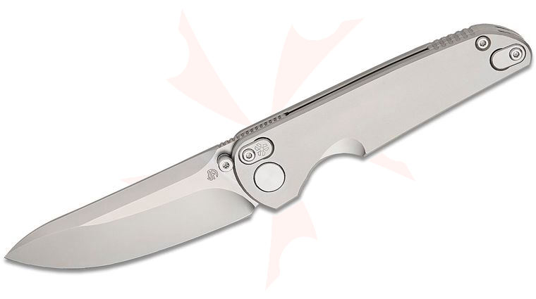 North Mountain Blade Element Frame Lock Front Flipper Knife 4 inch M390 Hand Brushed Satin Upswept Blade, Titanium Handles