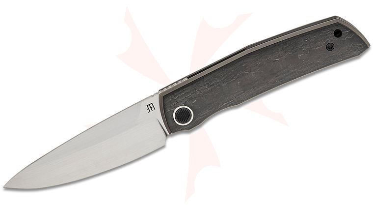 North Mountain Blade Guardian Liner Lock Front Flipper Knife 3.38 inch SLD Satin/Hamon Spear Point Blade, Marble Carbon Fiber Handles