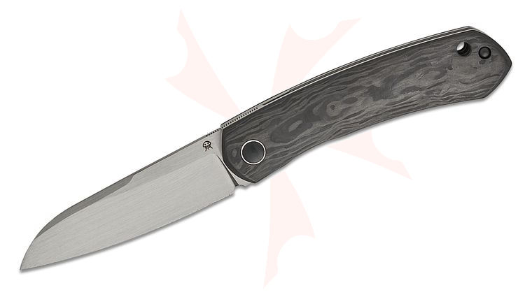 North Mountain Blade Jellyfish Liner Lock Front Flipper Knife 3 inch M390 Satin Modified Wharncliffe Blade, Marbled Carbon Fiber Handles
